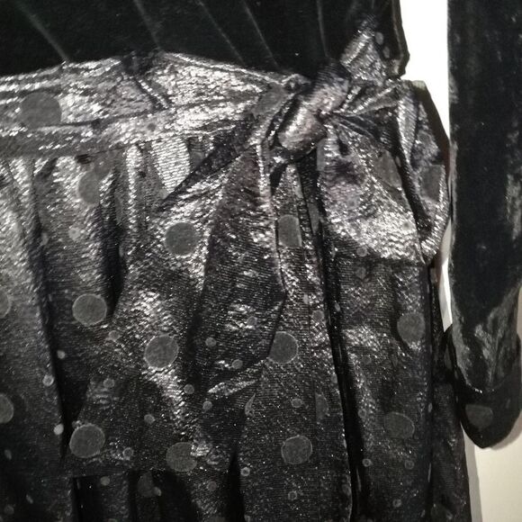 Vintage HOLT RENFREW 80 English Black Velvet & Silky Dots Cocktail Dress Medium - Picture 4 of 15